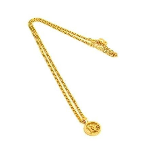 Christian Dior Necklace Circle Logo Gold Metal